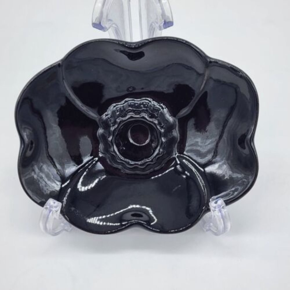 Vintage Frankoma Pottery 300 Dogwood Taper Candle Holder Black - Picture 2 of 4